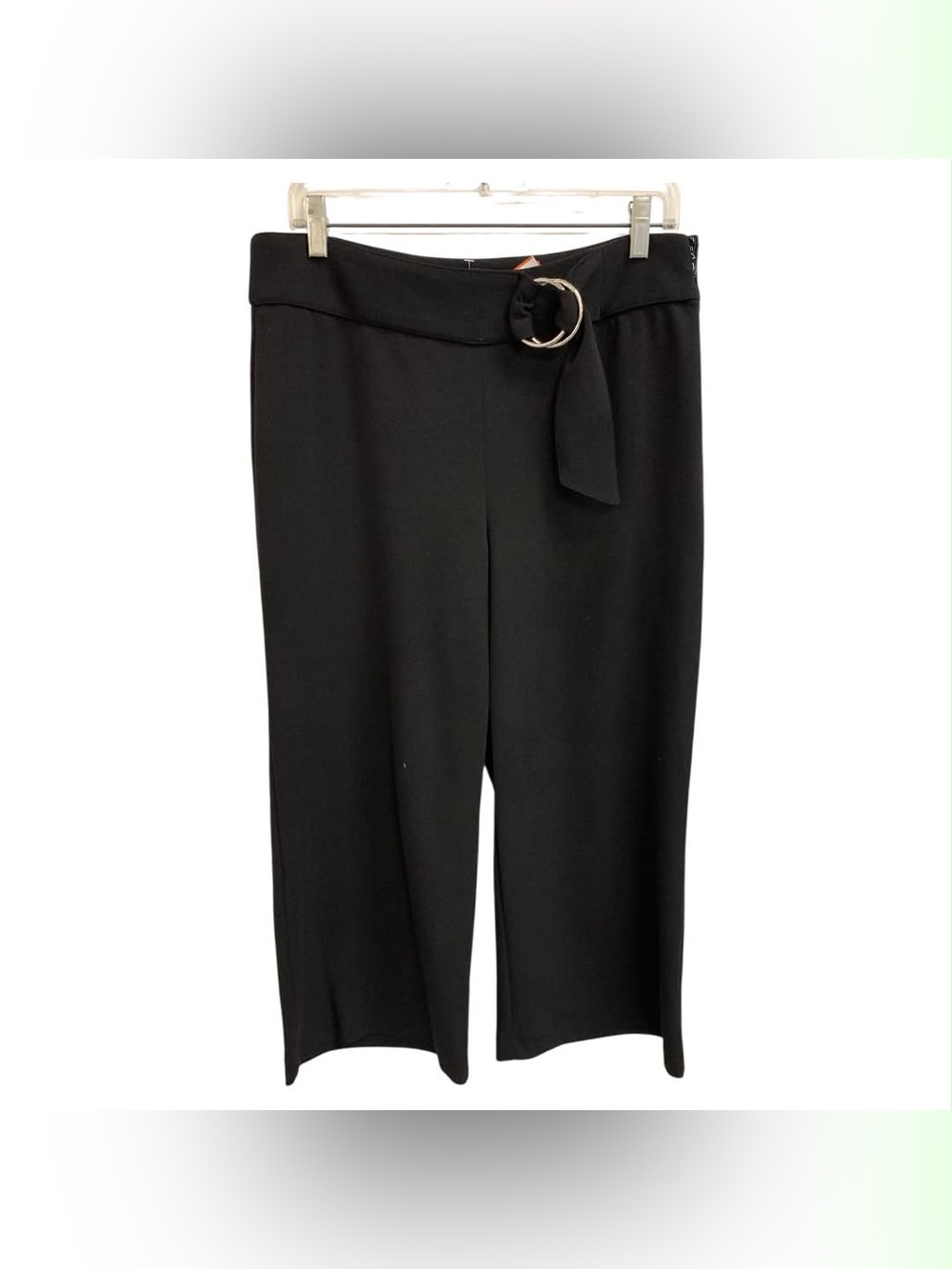 INC International Concepts Black Cropped Wide-Leg Pants with Ring Belt Size M
